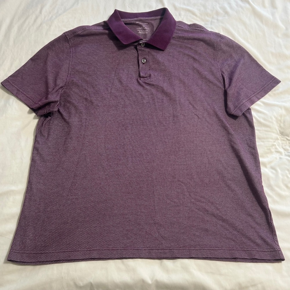 Van Heusen Flex Polo Shirt Mens Large Purple White Classic Fit Short Sleeve Knit